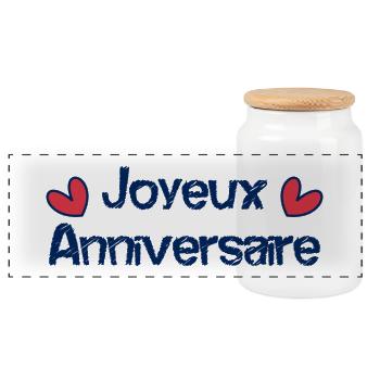 JOYEUX ANNIVERSAIRE. HAPPY BIRTHDAY. ANNIVERSAIRE. - Boîte à biscuits avec couvercle en bois - blanc - Devant