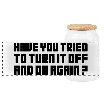 Turn it off and on again - Panoramic Cookie Jar with Wooden Lid - white - Front