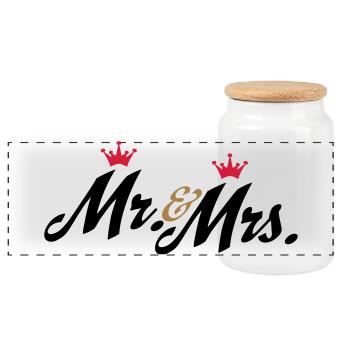 Lustige Geschenke zur Hochzeit, Mr and Mrs - Panorama Keksdose mit Holzdeckel - Weiß - Vorne