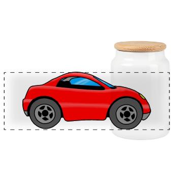 Auto Kinder, rotes Auto - Panorama Keksdose mit Holzdeckel - Weiß - Vorne