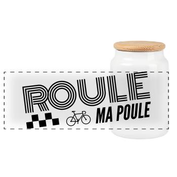   Roule ma poule / cyclisme - Boîte à biscuits avec couvercle en bois - blanc - Devant