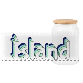 Island – 3D Tropen-Schriftzug - Panorama Keksdose mit Holzdeckel - Weiß - Vorne