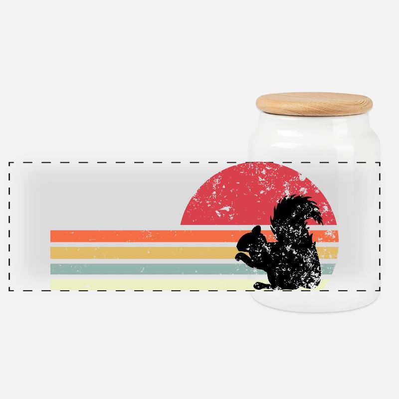 Retro-Eichhörnchen - Panorama Keksdose mit Holzdeckel - Weiß