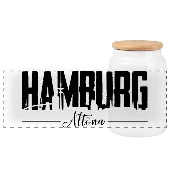 Hamburg Altona, City Shirt - Panorama Keksdose mit Holzdeckel - Weiß - Vorne
