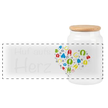 Huf aufs Herz - Hand aufs Herz! Wortspiel Tiere - Panorama Keksdose mit Holzdeckel - Weiß - Vorne