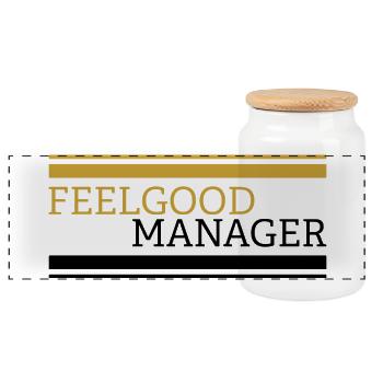 Feelgood manager white tshirt - Panorama Keksdose mit Holzdeckel - Weiß - Vorne