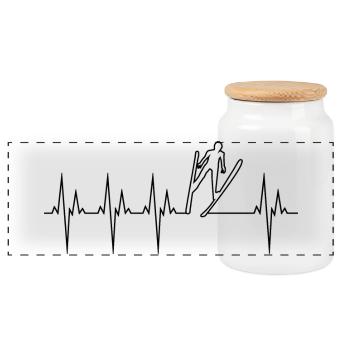 Ski Jumping Electrocardiogram ECG Ski Jumping - Panoramic Cookie Jar with Wooden Lid - white - Front