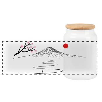 Japon, Fujijama, randonnées en montagne, volcan, cerisier en fleurs - Boîte à biscuits avec couvercle en bois - blanc - Devant