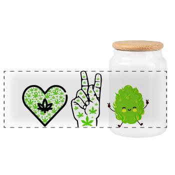 Love Peace Happiness - Panorama Keksdose mit Holzdeckel - Weiß - Vorne