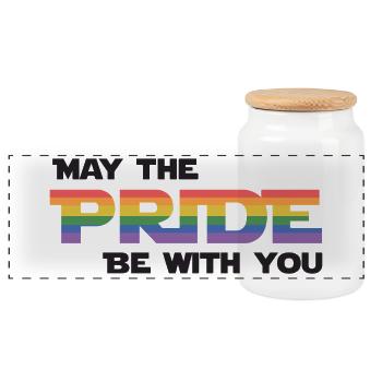 LGBT Pride Month - May The Pride Be With You - Panoramic Cookie Jar with Wooden Lid - white - Front