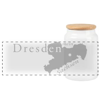 Dresden - mein Sachsen - Heimatstadt - Panorama Keksdose mit Holzdeckel - Weiß - Vorne