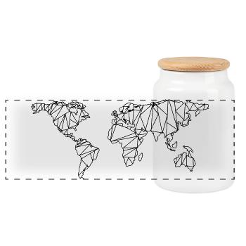 World map - Panoramic Cookie Jar with Wooden Lid - white - Front