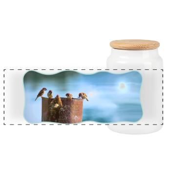 Conception photo moineaux rencontre courbe contour - Boîte à biscuits avec couvercle en bois - blanc - Devant