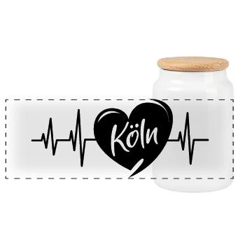 Köln Herzschlag Liebe Symbol Herz Puls Logo Stadt - Panorama Keksdose mit Holzdeckel - Weiß - Vorne