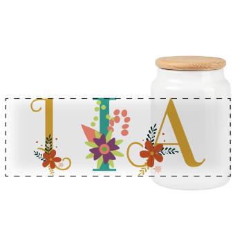 LIA Namenskunst mit gestickten Blumen - Panorama Keksdose mit Holzdeckel - Weiß - Vorne
