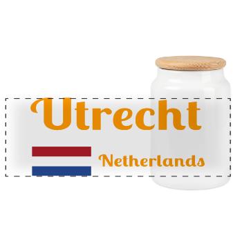 Utrecht, Netherlands- Stylish prints - Panoramic Cookie Jar with Wooden Lid - white - Front
