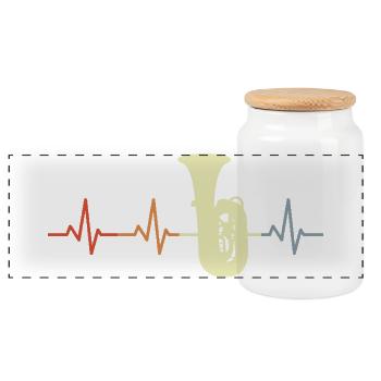 Vintage Tuba Heart Line - Panoramic Cookie Jar with Wooden Lid - white - Front