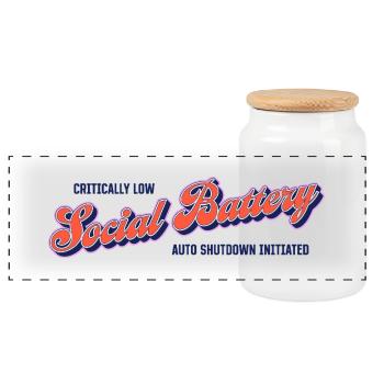 Battery level: Social empty – autoshutdown activated - Panoramic Cookie Jar with Wooden Lid - white - Front