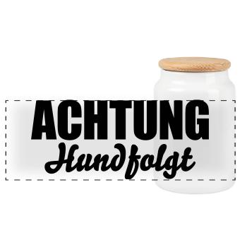 Achtung Hund folgt - Panorama Keksdose mit Holzdeckel - Weiß - Vorne