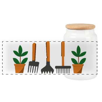 Garden tools and plants - Panoramic Cookie Jar with Wooden Lid - white - Front