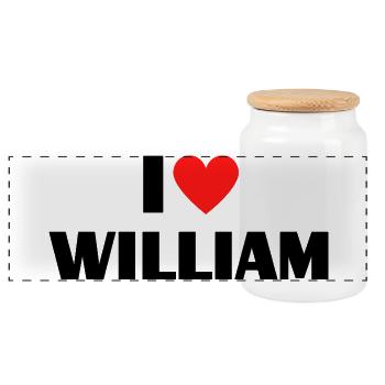 I love William Rotes Herz Liebe Fan Geschenk - Panorama Keksdose mit Holzdeckel - Weiß - Vorne