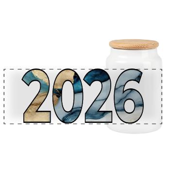 JAHR 2026 - Panorama Keksdose mit Holzdeckel - Weiß - Vorne