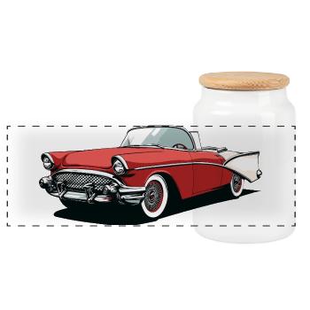 Vintage Convertible Design - Panoramic Cookie Jar with Wooden Lid - white - Front