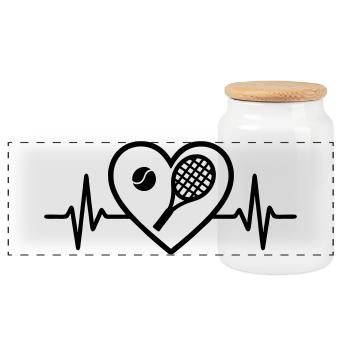 Coeur de tennis - Boîte à biscuits avec couvercle en bois - blanc - Devant