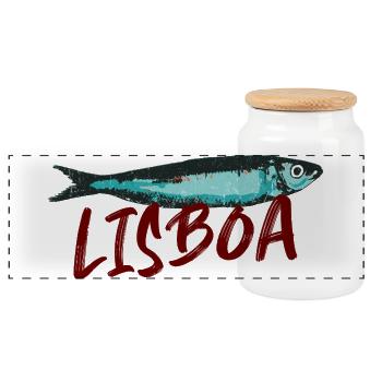 Sardine Lisbon illustration Portugal in summer - Panoramic Cookie Jar with Wooden Lid - white - Front