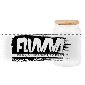 FLUMMI – Living with ADHD - Panoramic Cookie Jar with Wooden Lid - white - Front