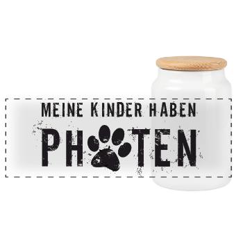 Mein Kind hat Pfoten - Panorama Keksdose mit Holzdeckel - Weiß - Vorne