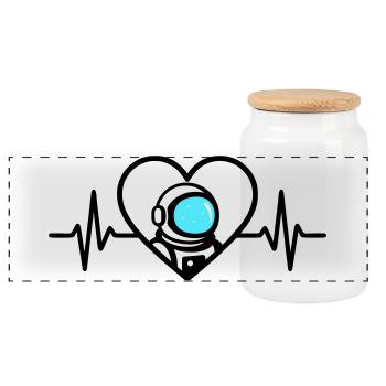 Astronaut Heart Space Travel Cosmos Helmet - Panoramic Cookie Jar with Wooden Lid - white - Front