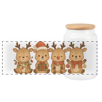 Reindeer for men, women and children – Christmas - Panoramic Cookie Jar with Wooden Lid - white - Front