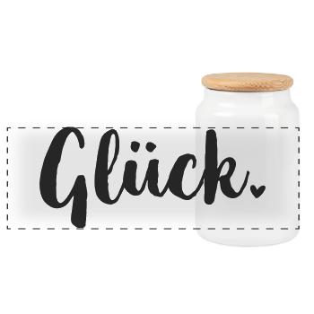 Glück Handlettering Schriftzug - Panorama Keksdose mit Holzdeckel - Weiß - Vorne