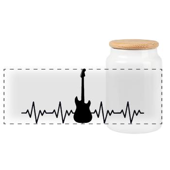Electric Guitar ECG Heartbeat - Panoramic Cookie Jar with Wooden Lid - white - Front