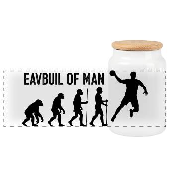 Evolution of Man Leap - Panoramic Cookie Jar with Wooden Lid - white - Front