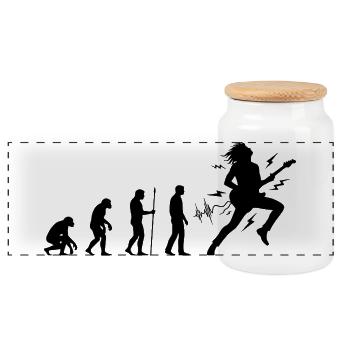 Evolution to guitarist rock musician - Panoramic Cookie Jar with Wooden Lid - white - Front