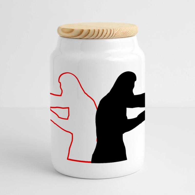 boxing Panoramic Cookie Jar with Wooden Lid