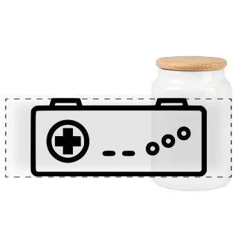 Retro Gamepad Outline Icon - Panoramic Cookie Jar with Wooden Lid - white - Front