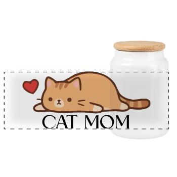 Cat Mom - Panoramic Cookie Jar with Wooden Lid - white - Front