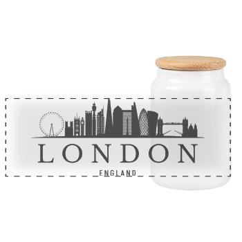 London, England, Londoner Skyline - Panorama Keksdose mit Holzdeckel - Weiß - Vorne