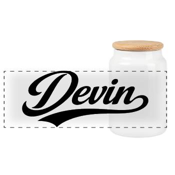 Devin name first last family gifts  - Panoramic Cookie Jar with Wooden Lid - white - Front