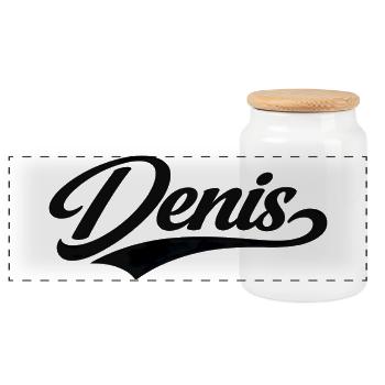 Denis name first last family gifts  - Panoramic Cookie Jar with Wooden Lid - white - Front