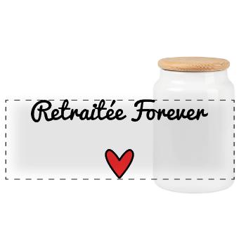 RETRAITEE. RETRAITE. BONNE RETRAITE. ANNIVERSAIRE. - Boîte à biscuits avec couvercle en bois - blanc - Devant