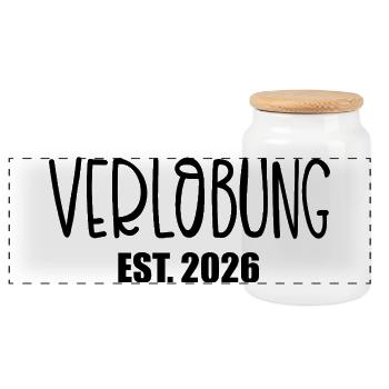 Hochzeit Verlobung 2026 - Panorama Keksdose mit Holzdeckel - Weiß - Vorne