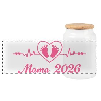 Mama 2026 Schwangerschaft Werdende Mutter - Panorama Keksdose mit Holzdeckel - Weiß - Vorne