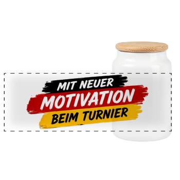 Motivation fürs Turnier neu - Panorama Keksdose mit Holzdeckel - Weiß - Vorne