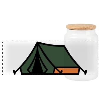 Tent Camping Summer Camp Scout Outdoor - Panoramic Cookie Jar with Wooden Lid - white - Front