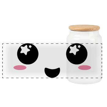 Stawww Kawaiigesicht - Panorama Keksdose mit Holzdeckel - Weiß - Vorne