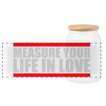 Measure Your Life In Love Inspirierend Liebe Logo - Panorama Keksdose mit Holzdeckel - Weiß - Vorne